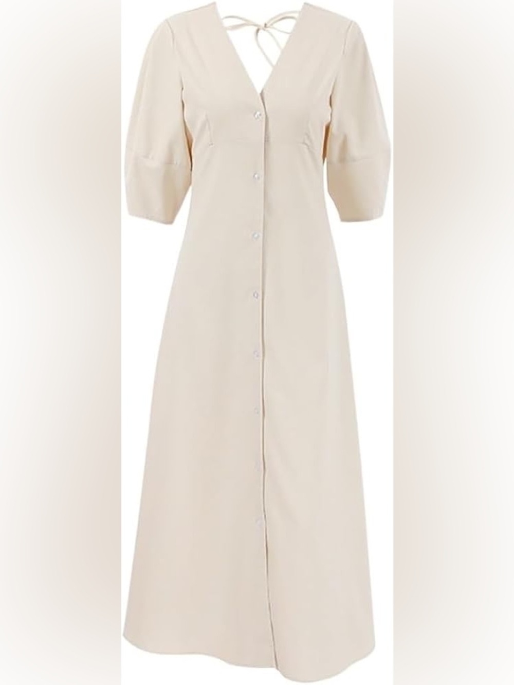Commense linen Button-Front V-Neck Maxi Dress